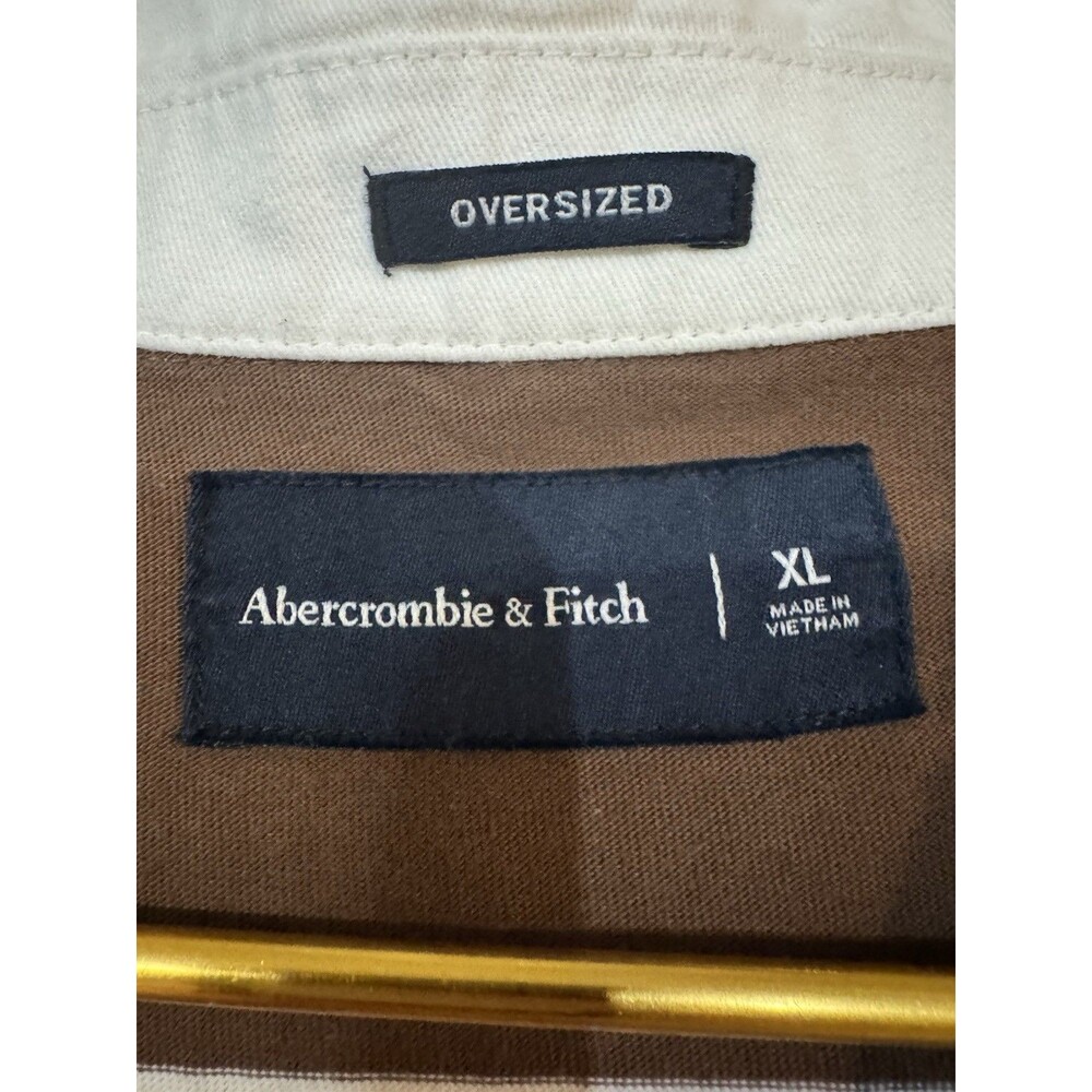 Abercrombie & Fitch Rugby Oversized Polo Shirt Men's XL Stripe Preppy Brown - Picture 2 of 8